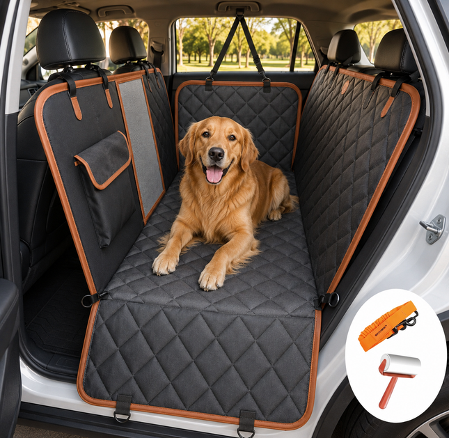 5-in-1 Convertible Dog Car Hammock 100% Waterproof Scratch Proof Rear Seat Cover with Mesh Window, 60/40 Split Design & Storage Pocket for Cars, SUVs & Trucks