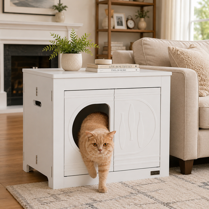 PETSFIT Quick-Fold Cat Litter Box Enclosure - No Assembly White Furniture