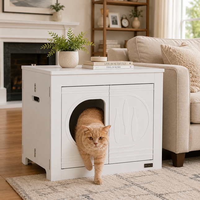 PETSFIT Quick-Fold Cat Litter Box Enclosure - No Assembly White Furniture