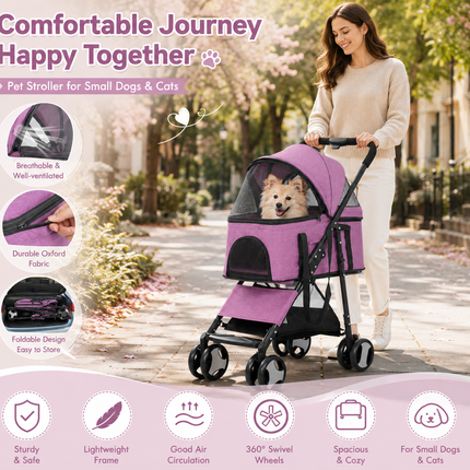 BestPet Pet Stroller Premium 3-in-1 Multifunction Dog Cat Jogger Stroller for Medium Small Dogs Cats Folding Lightweight Travel Stroller with Detachable Carrier Purple