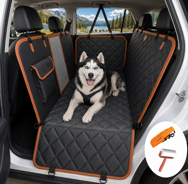 5-in-1 Convertible Dog Car Hammock 100% Waterproof Scratch Proof Rear Seat Cover with Mesh Window, 60/40 Split Design & Storage Pocket for Cars, SUVs & Trucks