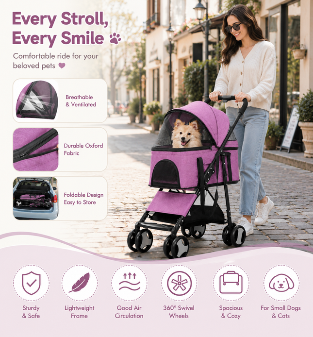 🏆 BestPet Premium 3-in-1 Pet Stroller | Detachable Carrier, Car Seat & Foldable Travel System for Dogs & Cats