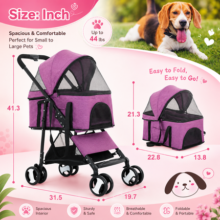 🏆 BestPet Premium 3-in-1 Pet Stroller | Detachable Carrier, Car Seat & Foldable Travel System for Dogs & Cats