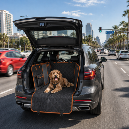 RuffRover™ 5-in-1 Convertible Dog Car Hammock – Waterproof Rear Seat Cover with Mesh Window, 60/40 Split Design & Storage Pocket for Cars, SUVs & Trucks