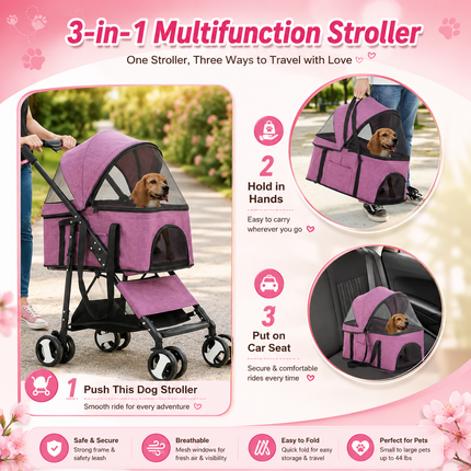 🏆 BestPet Premium 3-in-1 Pet Stroller | Detachable Carrier, Car Seat & Foldable Travel System for Dogs & Cats